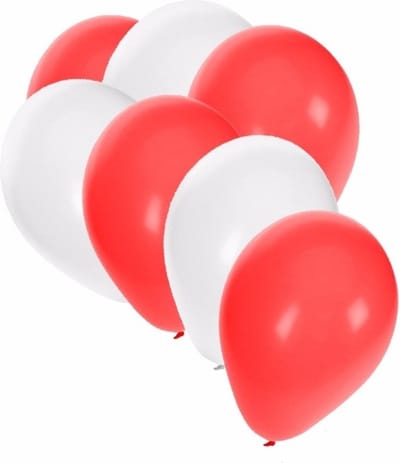 Ballonnen in het wit en rood - 30x stuks - 27 cm - rode / witte versiering - feestartikelen