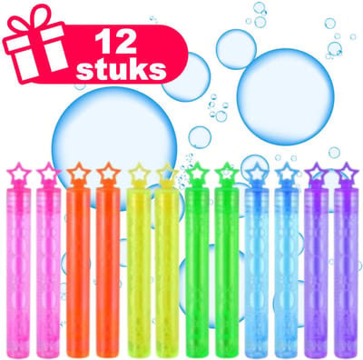 Henbrandt - 12 Stuks Neon Sterren Mini Bellenblaas Staafjes (4ml) - Belleblaas Traktatie uitdeelcadeautjes voor kinderen & peuters - Traktaties en kinderverjaardagen - Klein grabbelton speelgoed voor in traktatie uitdeelzakjes