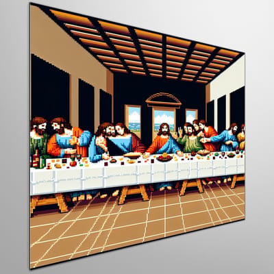 Pixel art laatste avondmaal schilderij | Laatste avondmaal tot leven gebracht in prachtige pixelkunstcreatie | Kunst - 50x50 centimeter op Dibond | Foto op Dibond