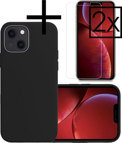 Hoesje - Met 2x Screenprotector - Geschikt voor Apple iPhone 13 Mini - Sterk & Shockproof - Back Cover - Siliconen Case - Telefoon Hoes - Zwart