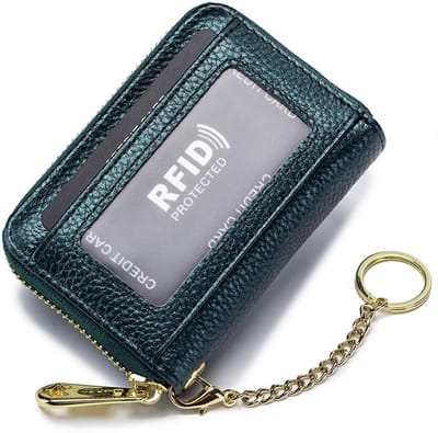 Kaarthouder met sleutelhanger - Portemonnee kaarten - Veilig opbergen - RFID-blokkering - 10.9 x 7.5 cm - Groen