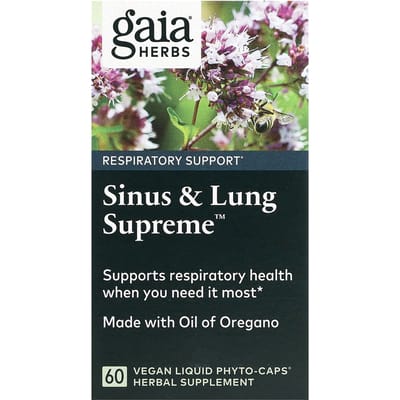 Gaia Herbs, Sinus & Poumon Suprême, Phyto-capsules Végétales Liquides, 60 Comprimés