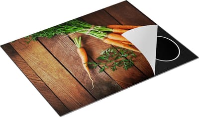 Chefcare Inductie Beschermer Wortels op Houten Planken - 77x59 cm - Afdekplaat Inductie - Kookplaat Beschermer - Inductie Mat