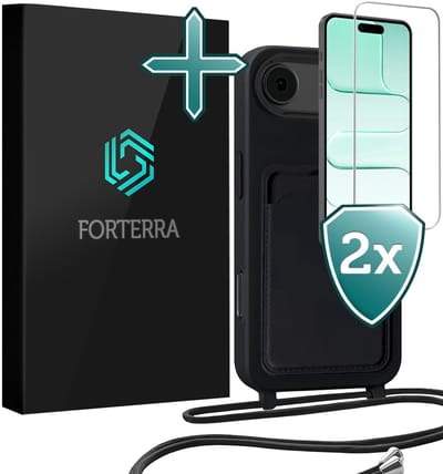 Hoesje Geschikt voor iPhone Air Pashouder Case Siliconen Hoes Met Koord Met 2x Screenprotector - Hoes Geschikt voor iPhone Air Met Telefoonkoord Hoesje Back Cover Met Pasjeshouder - Zwart