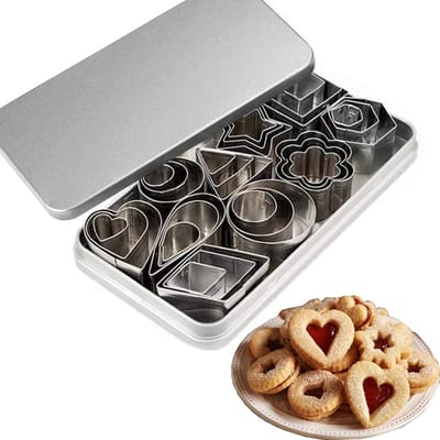 Famanu - Mini-uitsteekvormpjes, koekjes, uitsteekvormpjes, mini-geometrische koekjessnijders, set kleine koekjessnijders van roestvrij staal, koekjesvormpjes voor taartdecoraties, suikertaart en