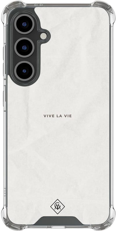 Casimoda® hoesje - Geschikt voor Samsung Galaxy S24 FE - Vive La Vie - Shockproof case - Extra sterk - TPU/polycarbonaat - Bruin/beige, Transparant