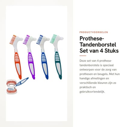 Dailygoods- Prothese-tandenborstel 4 stuks - Draagbare Prothesenreinigingsborstel - Dubbelzijdige Borstel - Tandenborstel voor Beugels - Comfortabele Handgreep - 16 cm Lang