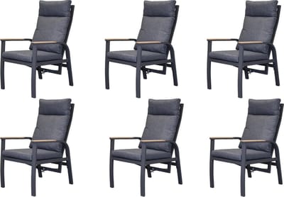 AVH-Collectie Kota dining tuinstoel verstelbaar antraciet aluminium set van 6