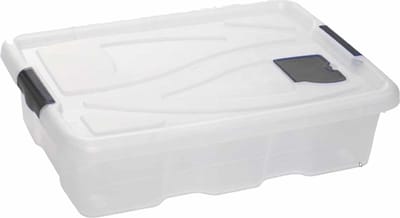 Hega Hogar opbergbox - transparant/blauw- 28 liter - 62 x 45 x 17 cm - kunststof - opbergdoos - Opbergbak