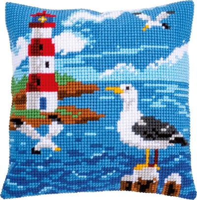 Vervaco - Kruissteekkussen kit - Vuurtoren en meeuwen - PN-0158364 - Borduren - Borduurpakket - Borduurpakket volwassenen - Borduurpakket kind