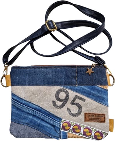 Toetie & Zo - Handgemaakte Tas Jeans - Patchwork - Festivaltas - Blauw - Beige - Geel - Schoudertas - Crossbodytas - Slingbag - 23bx17hx3d