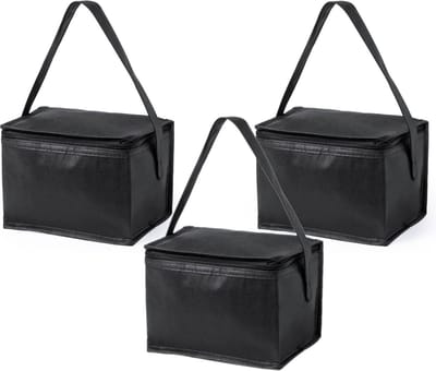 Koeltas - 3x - klein - lunch / blikjes - zwart - 21 x 15 x 15 cm - draagriem - 4 liter inhoud