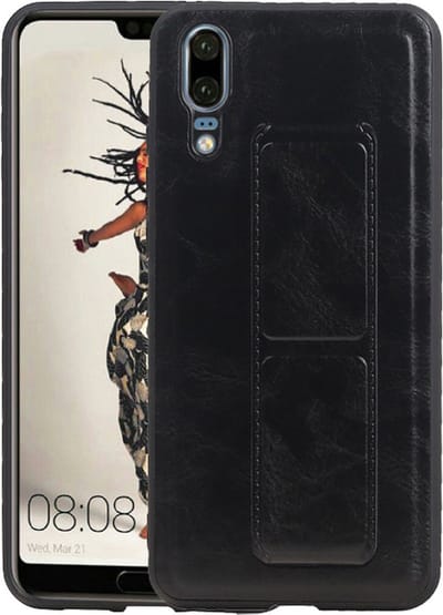 Grip Stand Hardcase Backcover - Telefoonhoesje - Achterkant Hoesje - Geschikt voor Huawei P20 - Zwart