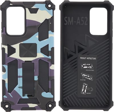 Hoesje Geschikt Voor Samsung Galaxy A52 (5G) Hoesje - Rugged Extreme Backcover Camouflage met Kickstand - Paars