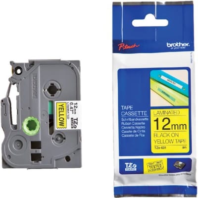 Brother Label Tape - Zwarte tekst op geel - 12 mm X 8 m - Origineel - Gelamineerde P-Touch Tape
