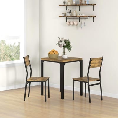 MIVRAY Eethoek 60 x 60 cm - 3-Delige Eettafelset Voor 2 Personen - Keuken En Ontbijthoek - Hout En Metaal - Bruin