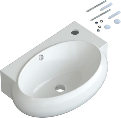 Keramische Wastafel - Hangwastafel Gastentoilet - Badkamer Inrichting - Hoogglans Geglazuurd - 44 x 29 cm - Wit