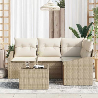vidaXL - Tuinbank - Set - 5 - st - Beige - en - Crème - poly - rattan
