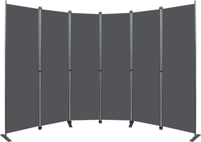 Ruimteverdeler, groot, paravent-scherm, 6-delig, 304 x 180 cm, privacybescherming voor binnengebruik, vrijstaand, voor kantoor, slaapkamer, woonkamer, eetkamer, werkkamer - Grijs 304*180cm