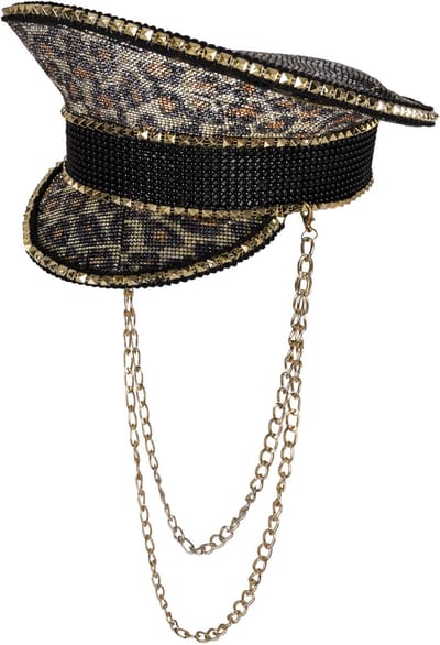 Panterprint pet - Petten - Politiepet - Pride - Met steentjes - Gouden ketting - 59 cm - Zwart/bruin
