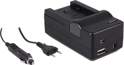 Huismerk 4-in-1 acculader voor Panasonic VW-VBK180 / VW-VBK360 - compact en licht - laden via stopcontact, auto, USB en Powerbank