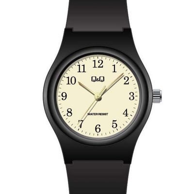Q&Q CP01J801Y - Horloge - Sport - Analoog - Dames - Vrouwen - Plastic band - Rond - Cijfers - Kunststof - Zwart - Crème