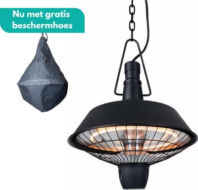 Sunred - COMBIDEAL - Heater & Hoes - Indus - Bright lijn - Zwart - Hangend model - Terrasverwarmer - Halogeen technologie - 2100W - Elektrische heater