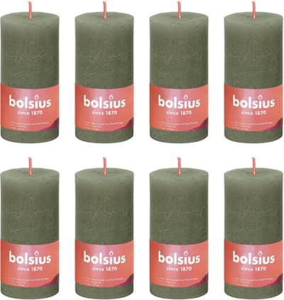 Bolsius Stompkaarsen Shine 8 st rustiek 100x50 mm fris olijfkleurig
