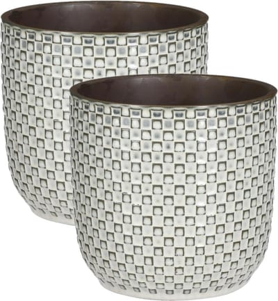 Mica Decorations - Plantenpotten/bloempotten 2x stuks - Keramiek wit - D19/H17 cm