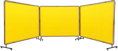 Lasbeschermingswand, 183 X 244 Cm, 3-Delig Vlamvertragend Vinyl Scherm, 12 Zwenzwielen, 6 Vergrendelbaar, Professioneel Gebruik In Werkplaats, Geel