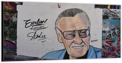 Dibond –Muurschildering van Stan Lee– 200x100 Foto op Aluminium (Met Ophangsysteem)