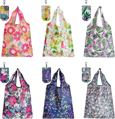 Set van 6 Herbruikbare Winkeltassen, Vouwbare Eco-vriendelijke Tas, Lichtgewicht en Wasbaar, Ideaal voor Boodschappen en Dagelijks Gebruik