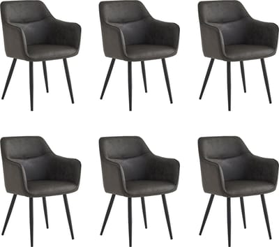 Colenis® - City Eetkamerstoel - Set Van 6 - Antraciet - Microfiber - Industrieel - Stoel - Design - Armleuningen