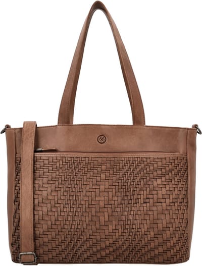 Hide & Stitches Inspired by Illusion Shopper - Leer - Gevlochten Detail - Voorvak - Achtervak - Schouderband - Dames - Schoudertas - Tas - Leren Dames Tas - Bruin