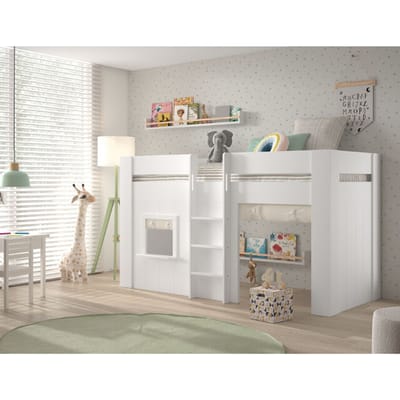 LUCEVI - Reno halfhoogslaper + Noah set gordijntjes - Wit - 90x200 cm