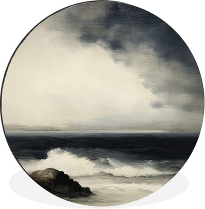 WallCircle - Wandcirkel - Muurcirkel - Zee - Rotsen - Storm - Aluminium - Dibond - 30x30 cm - Binnen en Buiten