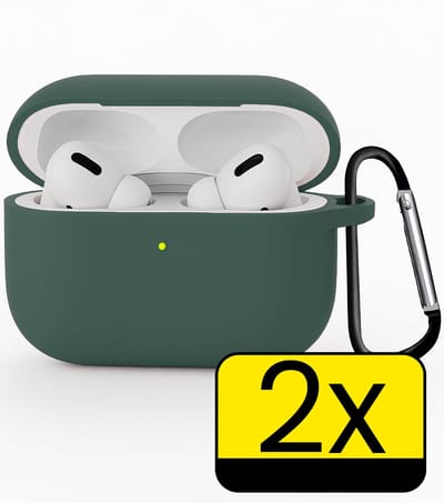 Hoesje Geschikt voor Apple Airpods Pro 3 - Siliconen Hoes met Clip - Silicone Case Cover - Donkergroen