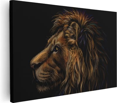 Artaza Canvas Schilderij Leeuwenkop - 30x20 cm - Klein - Muurdecoratie Dierenkop - Wanddecoratie Dieren - Kamer Accessoires