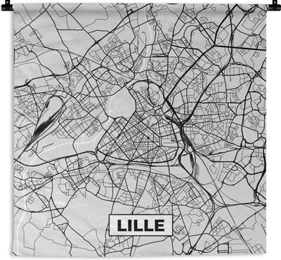 Wandkleed - Wanddoek - Kaart - Stadskaart - Frankrijk - Lille - Plattegrond - 180x180 cm - Wandtapijt