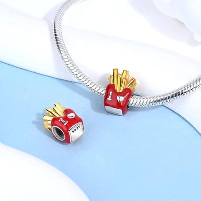 Pizza Hamburger Friet Keuken Koper Metaal Verguld Ontworpen Voor Charm Armband Componenten Koper Metaal Verguld Authentiek Origineel Armband Hoog white