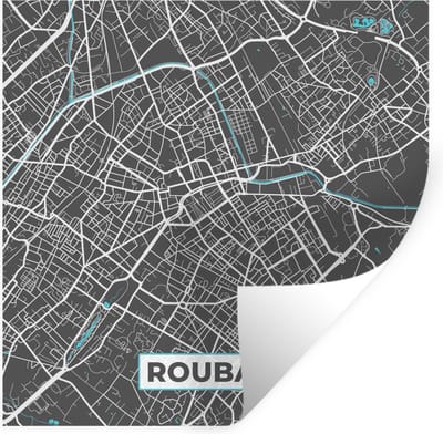 Muurstickers - Sticker Folie - Roubaix - Frankrijk - Plattegrond - Kaart - Stadskaart - 100x100 cm - Plakfolie - Muurstickers Kinderkamer - Zelfklevend Behang XXL - Zelfklevend behangpapier - Stickerfolie