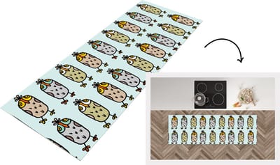 Keukenloper - Loper keuken - Patronen - Uil - Blauw - 150x50 cm - Keukenloper vinyl