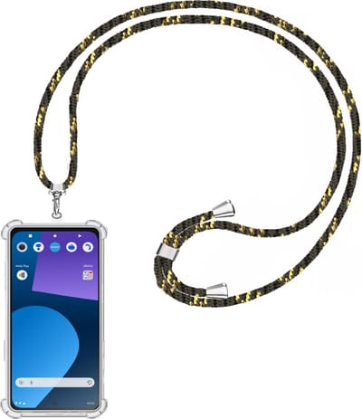 Telefoonkoord + Hoesje Geschikt voor Fairphone 5 - Lengte Verstelbaar - Telefoonketting - Shock Proof Case - Zwart Goud