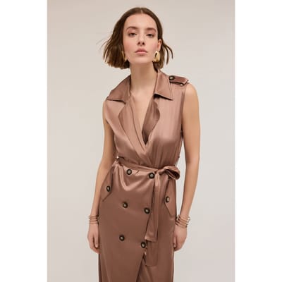 Motivi Double Breasted Shiny Satin Dress Brown Size: XS | Shirt Dresses Outlet | Dames | Bruin