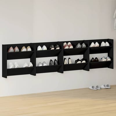 vidaXL - Wandschoenenkasten - 4 - st - 60x18x60 - cm - bewerkt - hout - zwart