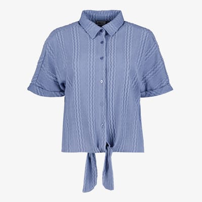 TwoDay dames blouse met korte mouwen en knoopdetail - Blauw - Maat S