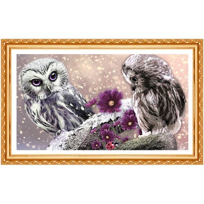 Belle broderie de diamant de hibou, perceuse ronde complète, image d'animal, point de croix, décoration de maison européenne 20X30CM black