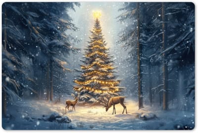 Placemats 45x30 cm - Placemat kunststof - 1 stuk - Kerstlicht - Woud - Hert - Donker - Borden onderleggers - Decoratie voor op tafel - Keuken tafeldecoratie accessoires - Vinyl onderlegger - Tafelversiering