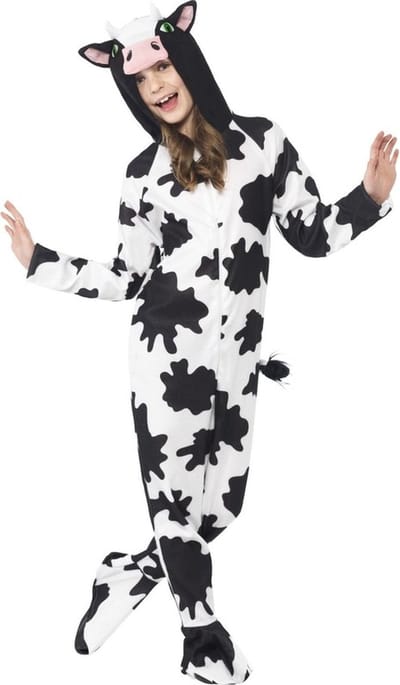 Koe Onesie - zwart/wit - verkleedkleding - koeienpak - verkleden - verkleedfeest - voor kids 116/128