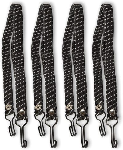 4 Stuks Premium Platte Snelbinder Set | Elastiek en Metaal | Zwart/Witte | Bagagedrager met Metalen Haken | Geschikt voor Fietsen met 26 en 28 Inch Wielen | 65cm Lang en 1.5cm Breed